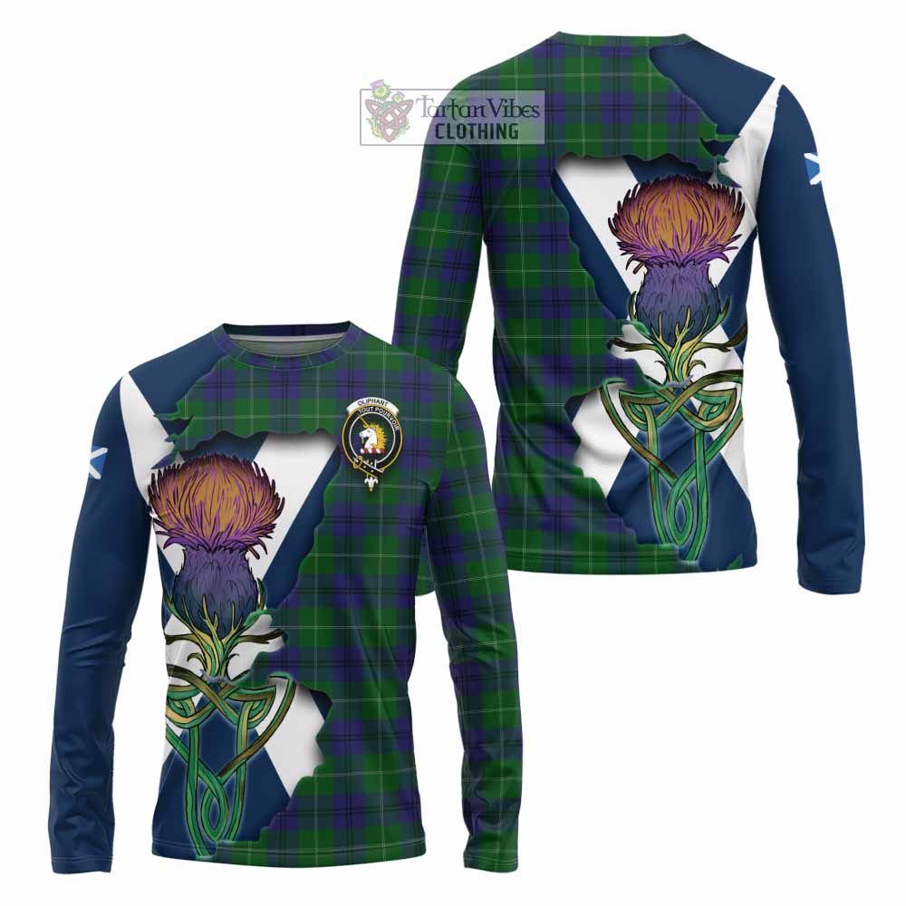 Tartan Vibes Clothing Oliphant Tartan Family Crest Long Sleeve T-Shirt Scottish Thistle Celtic Inspired