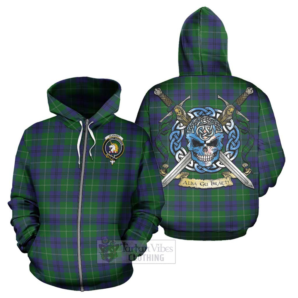 Oliphant Tartan Hoodie with Family Crest Celtic Skull Style - Tartan Vibes Clothing