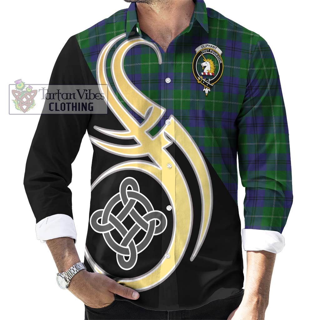Oliphant Tartan Long Sleeve Button Shirt with Family Crest and Celtic Symbol Style - Tartan Vibes Clothing