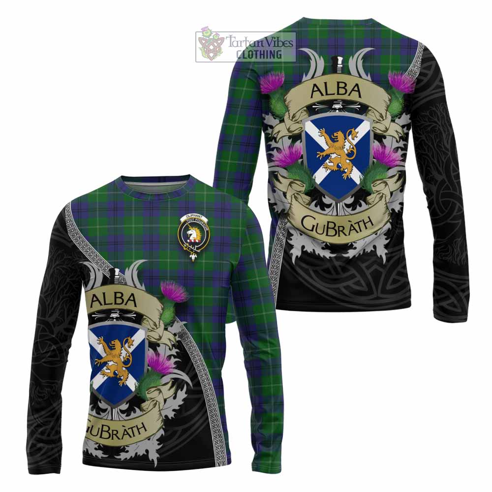 Oliphant Tartan Family Crest Long Sleeve T-Shirt Lion Rampant Royal Thistle Shield Celtic Inspired - Tartan Vibes Clothing