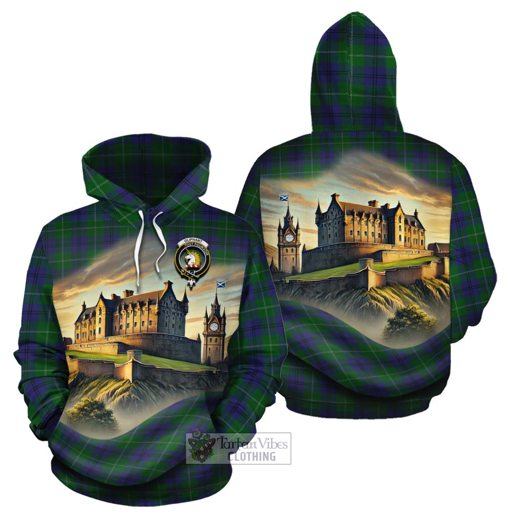 Oliphant Tartan Family Crest Cotton Hoodie with Scottish Ancient Castle Style - Tartan Vibes Clothing
