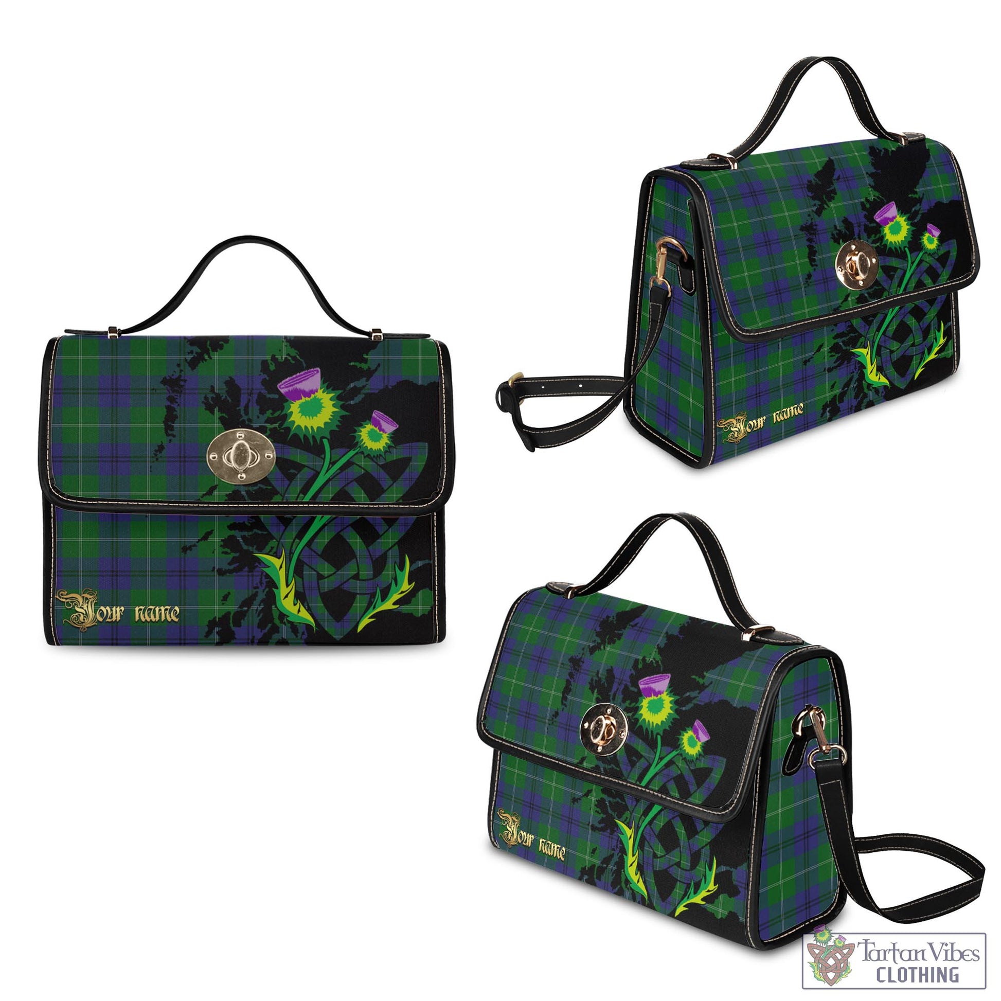 Tartan Vibes Clothing Oliphant Tartan Waterproof Canvas Bag with Scotland Map and Thistle Celtic Accents