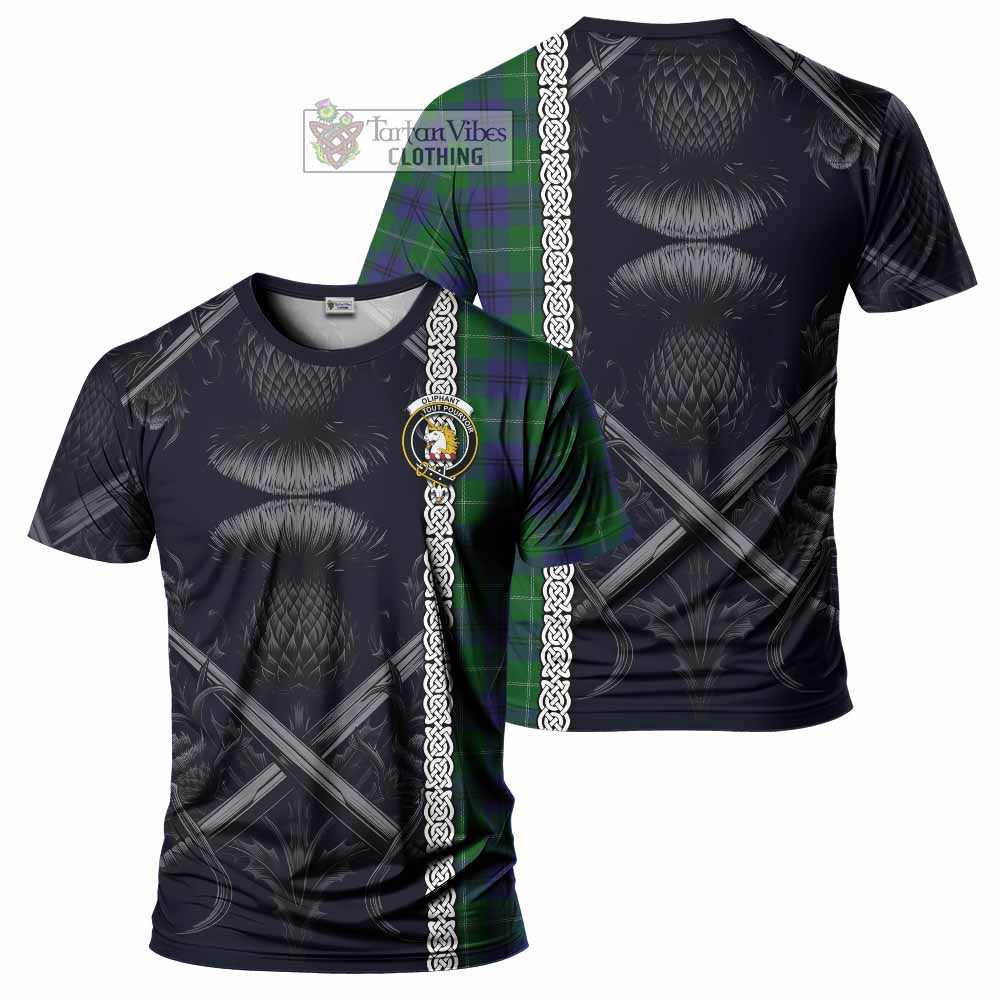 Oliphant Tartan T-Shirt with Family Crest Cross Sword Thistle Celtic Vibes - Tartan Vibes Clothing