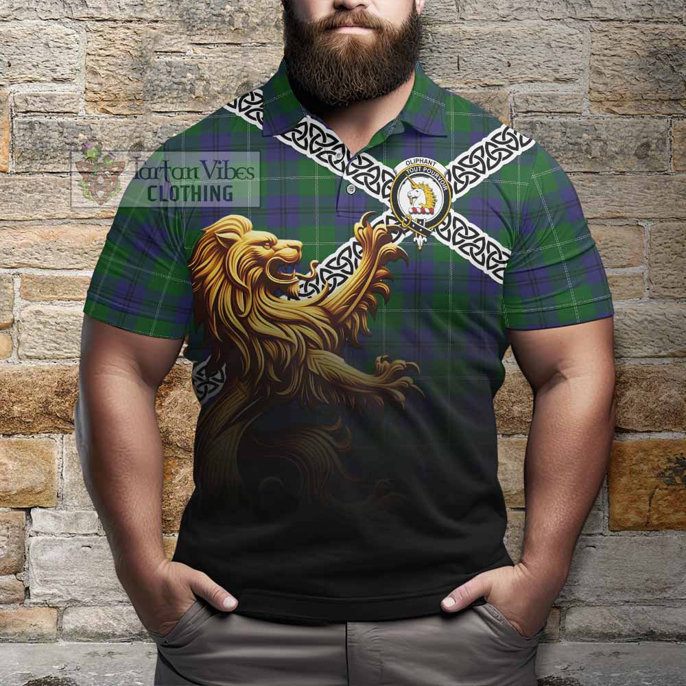 Oliphant Crest Tartan Polo Shirt with Golden Lion Emblem Celtic Style - Tartan Vibes Clothing