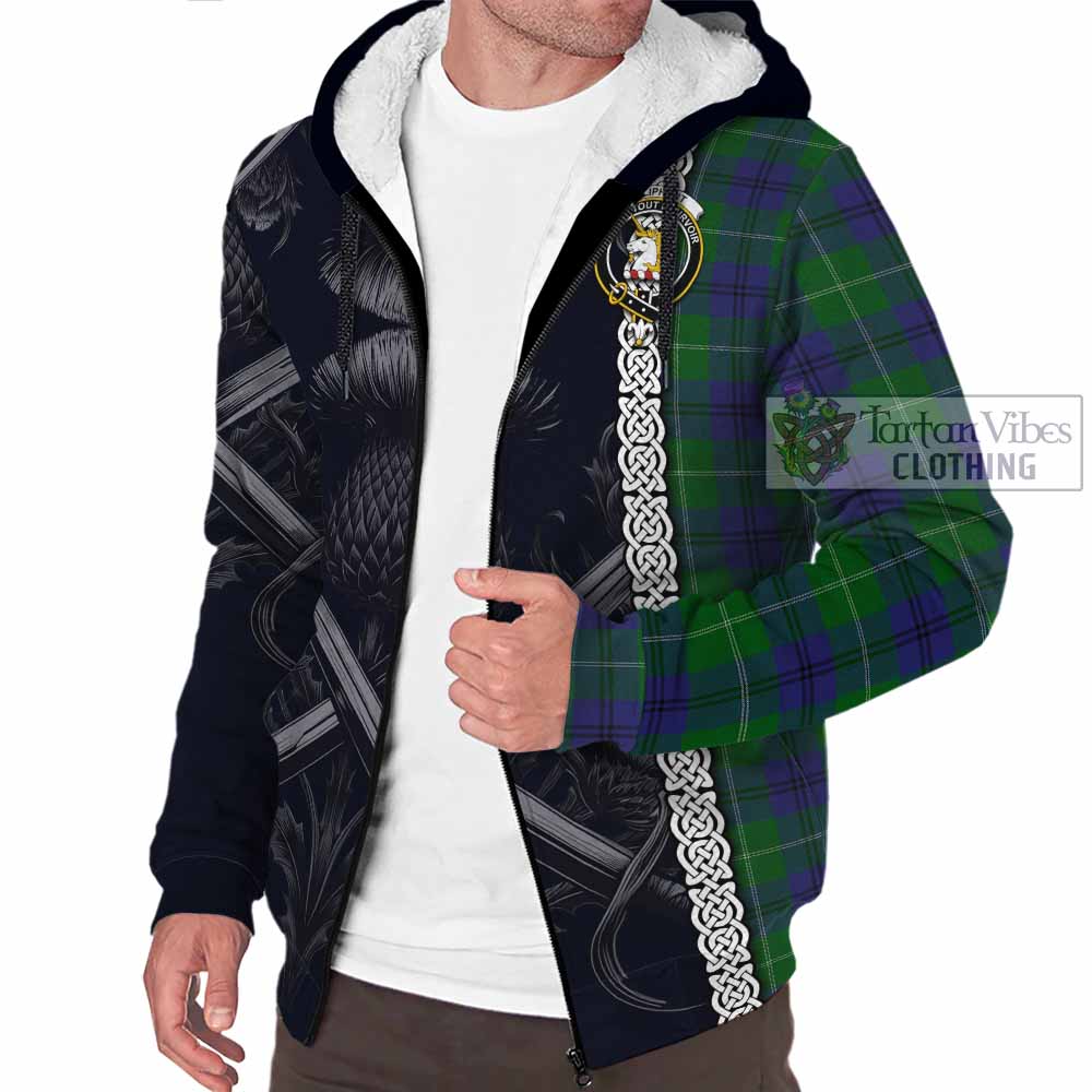Oliphant Tartan Sherpa Hoodie with Family Crest Cross Sword Thistle Celtic Vibes - Tartan Vibes Clothing