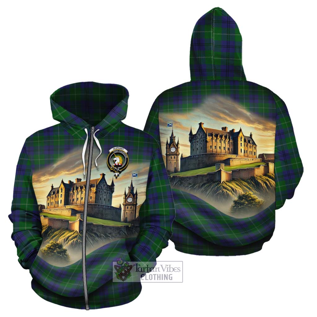 Oliphant Tartan Family Crest Cotton Hoodie with Scottish Ancient Castle Style Zip Hoodie - Tartan Vibes Clothing