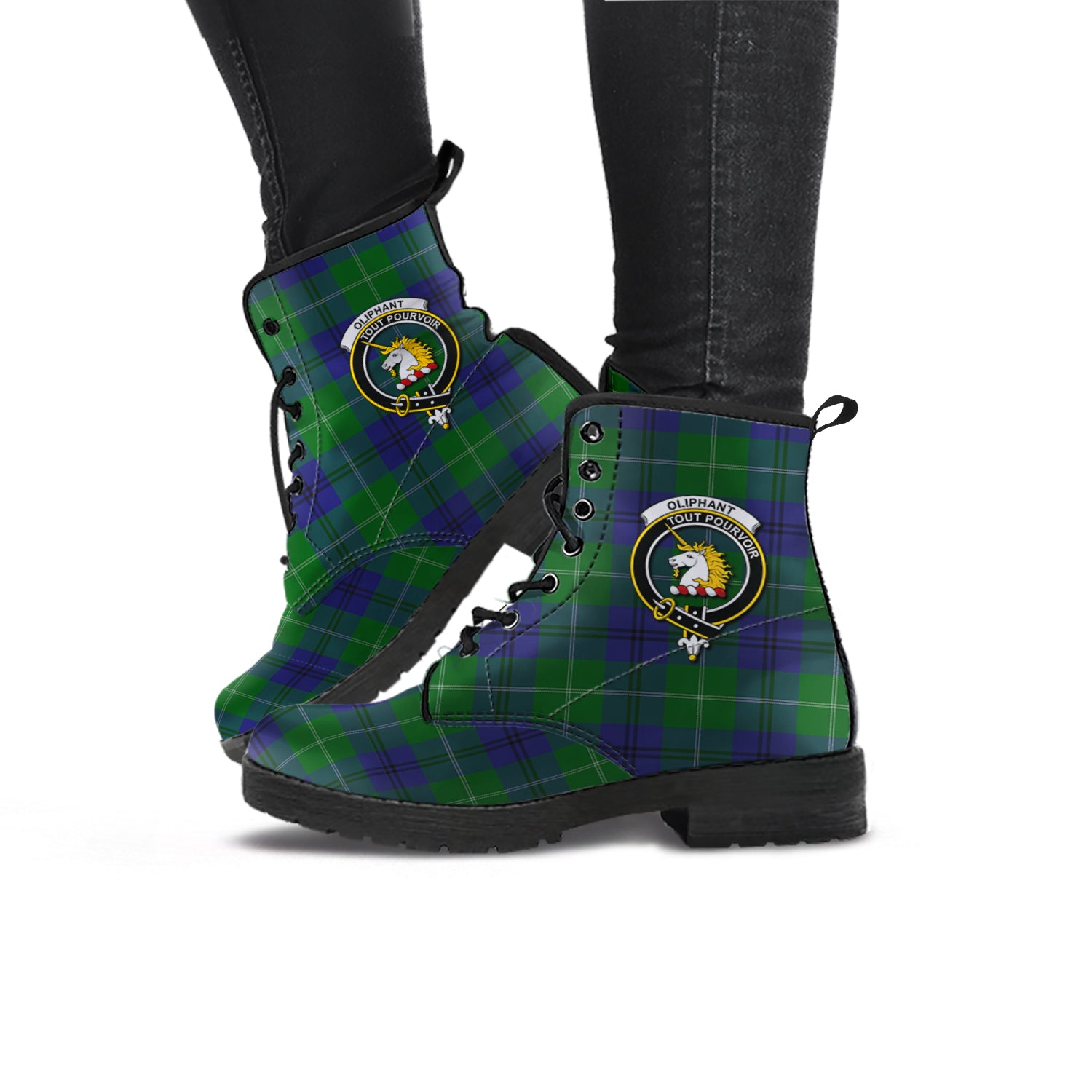 Oliphant Tartan Leather Boots with Family Crest - Tartan Vibes Clothing
