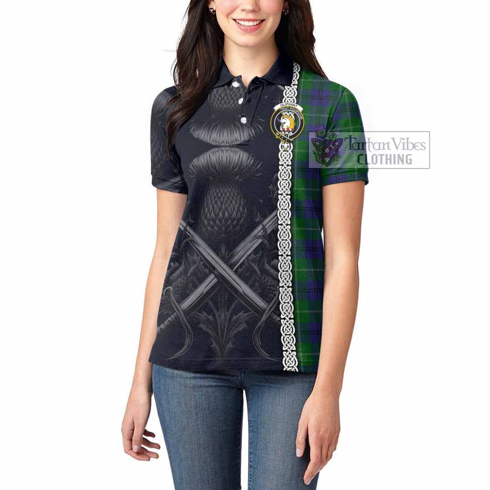 Oliphant Tartan Women's Polo Shirt with Family Crest Cross Sword Thistle Celtic Vibes - Tartan Vibes Clothing
