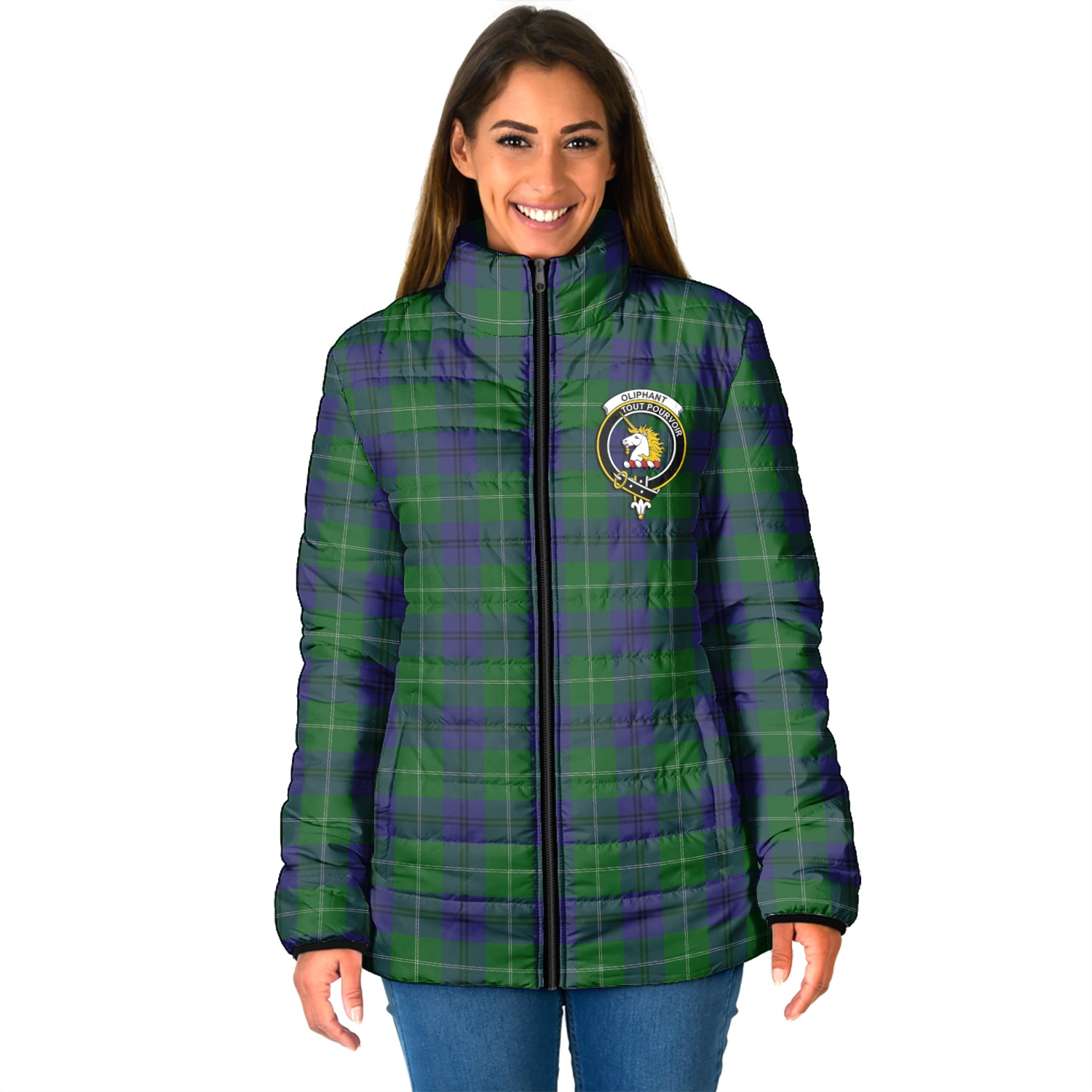 Oliphant Tartan Padded Jacket with Family Crest - Tartan Vibes Clothing