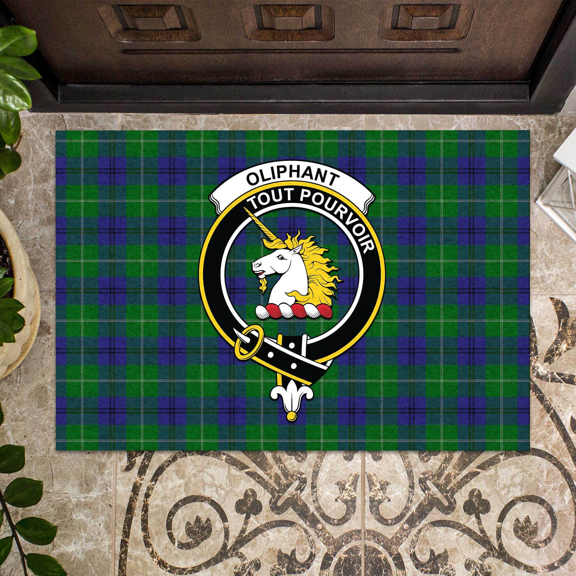 Oliphant Tartan Rubber Doormat with Family Crest - Tartan Vibes Clothing