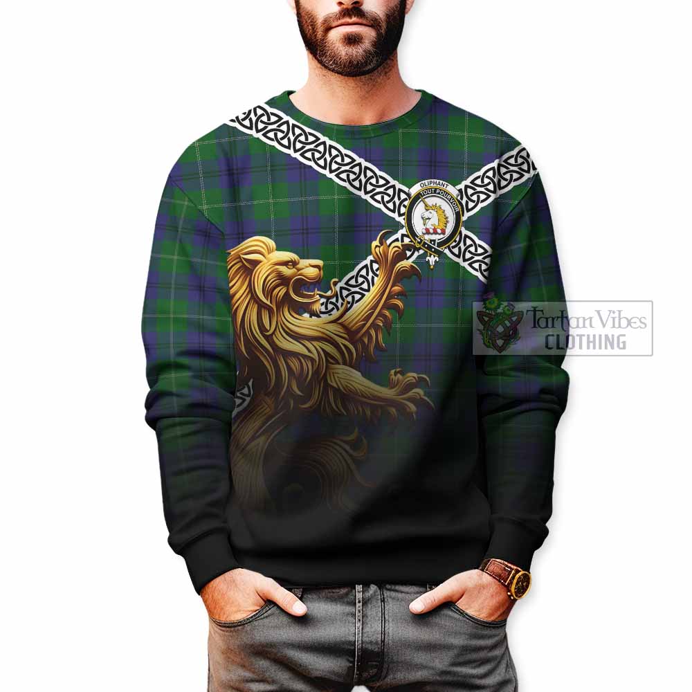 Oliphant Crest Tartan Sweatshirt with Golden Lion Emblem Celtic Style - Tartan Vibes Clothing