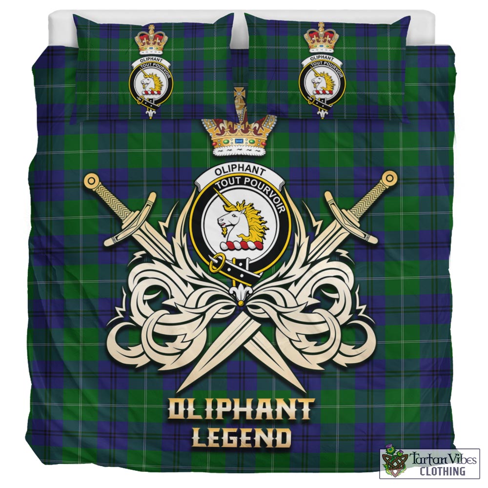 Tartan Vibes Clothing Oliphant Tartan Bedding Set with Clan Crest and the Golden Sword of Courageous Legacy