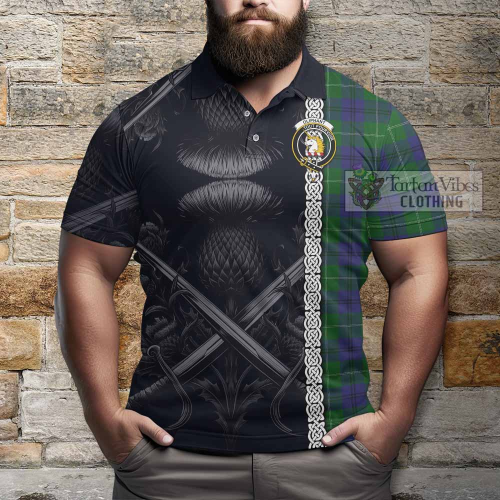 Oliphant Tartan Polo Shirt with Family Crest Cross Sword Thistle Celtic Vibes - Tartan Vibes Clothing
