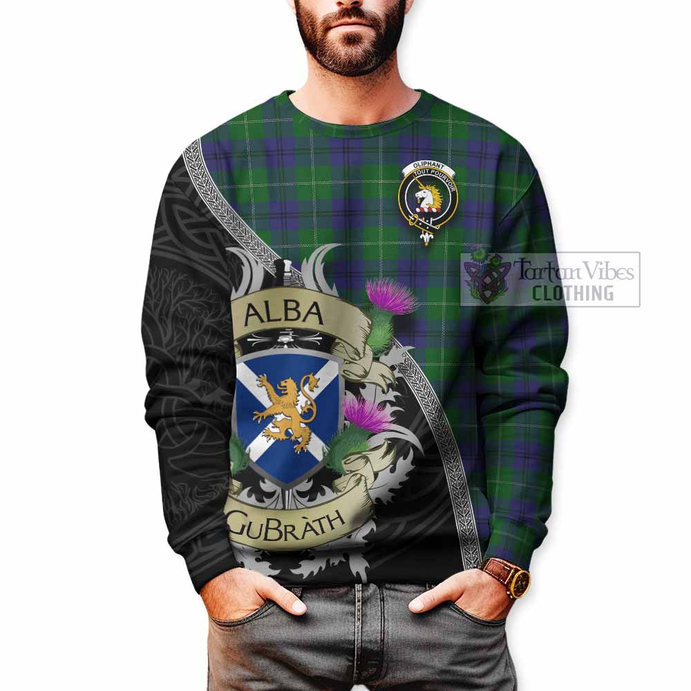 Oliphant Tartan Family Crest Sweatshirt Lion Rampant Royal Thistle Shield Celtic Inspired - Tartan Vibes Clothing