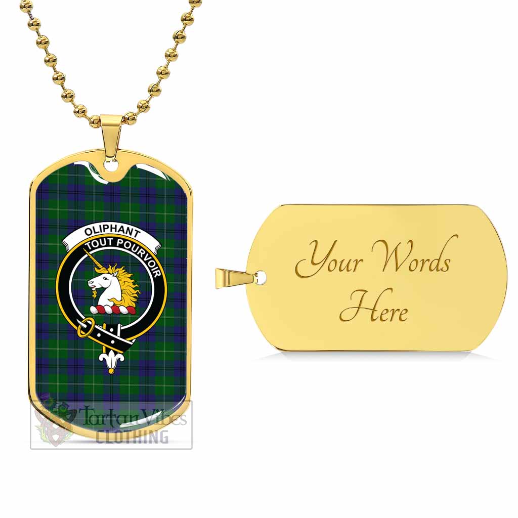 Oliphant Tartan Dog Tag Necklace with Family Crest Gold Yes - Tartan Vibes Clothing