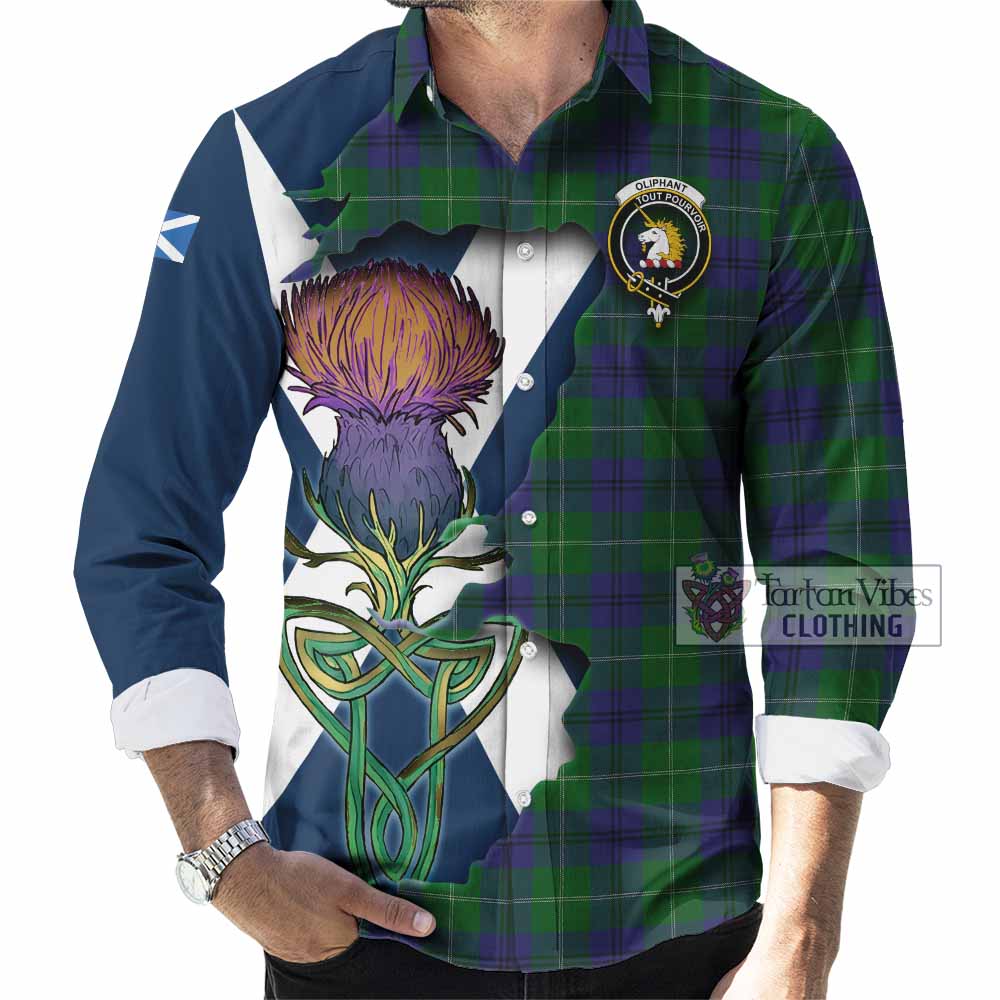 Oliphant Tartan Family Crest Long Sleeve Button Shirt Scottish Thistle Celtic Inspired - Tartan Vibes Clothing
