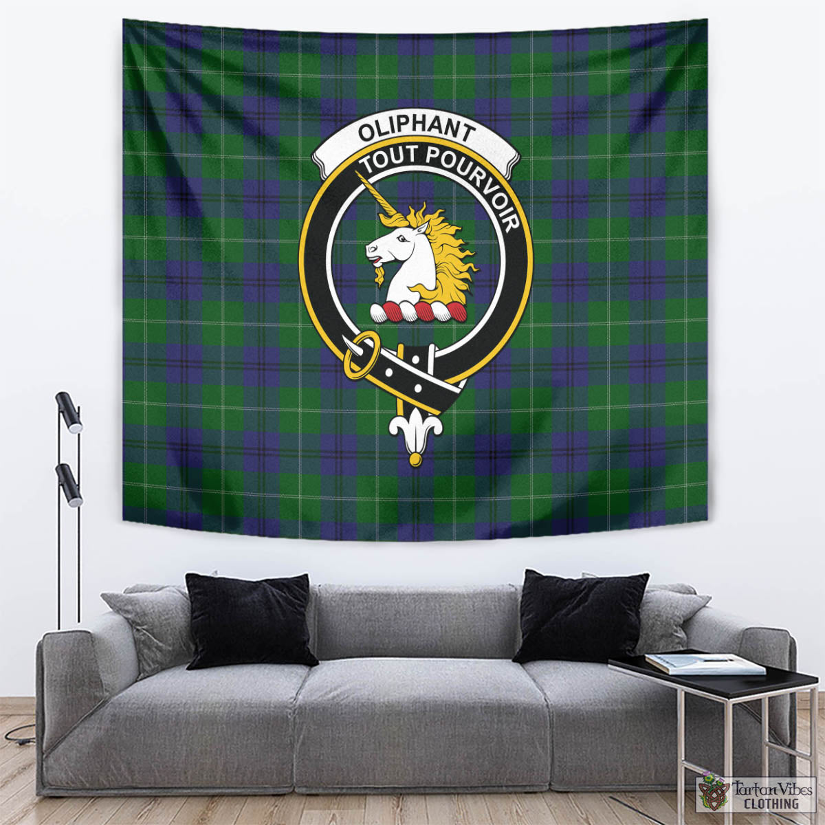 Oliphant Tartan Tapestry Wall Hanging and Home Decor for Room with Family Crest - Tartan Vibes Clothing