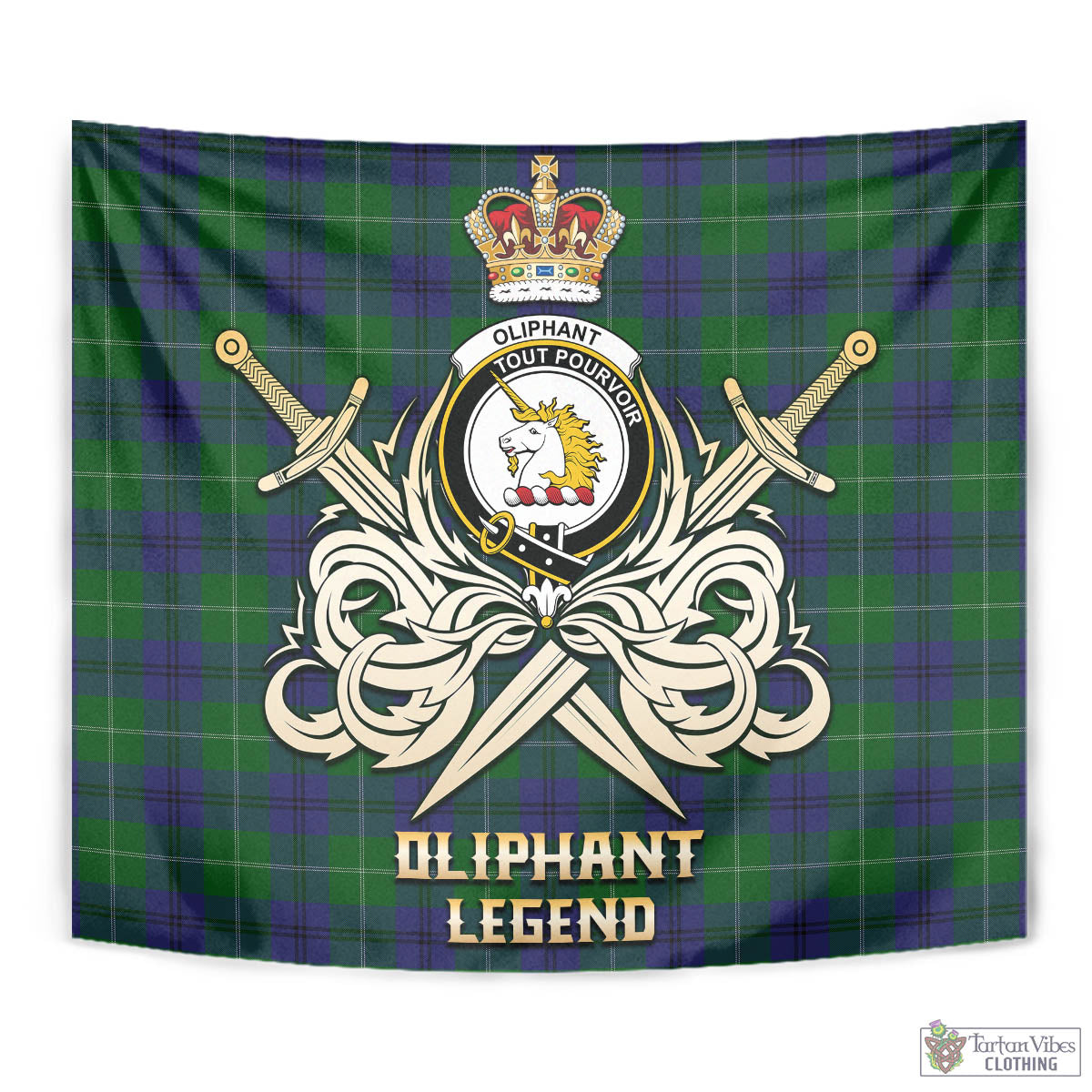 Oliphant Tartan Tapestry with Clan Crest and the Golden Sword of Courageous Legacy - Tartan Vibes Clothing