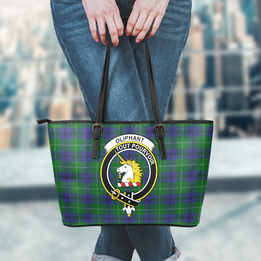 Oliphant Tartan Leather Tote Bag with Family Crest - Tartan Vibes Clothing