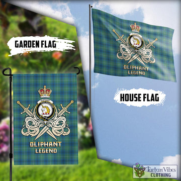 Oliphant Ancient Tartan Flag with Clan Crest and the Golden Sword of Courageous Legacy