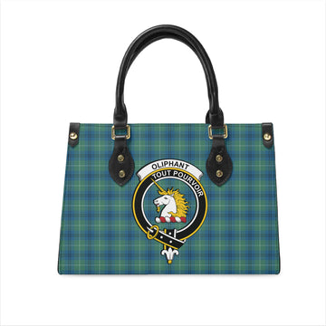Oliphant Ancient Tartan Leather Bag with Family Crest
