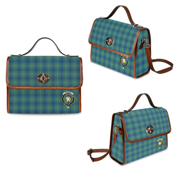 oliphant-ancient-tartan-leather-strap-waterproof-canvas-bag-with-family-crest