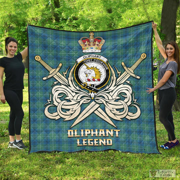 Oliphant Ancient Tartan Quilt with Clan Crest and the Golden Sword of Courageous Legacy