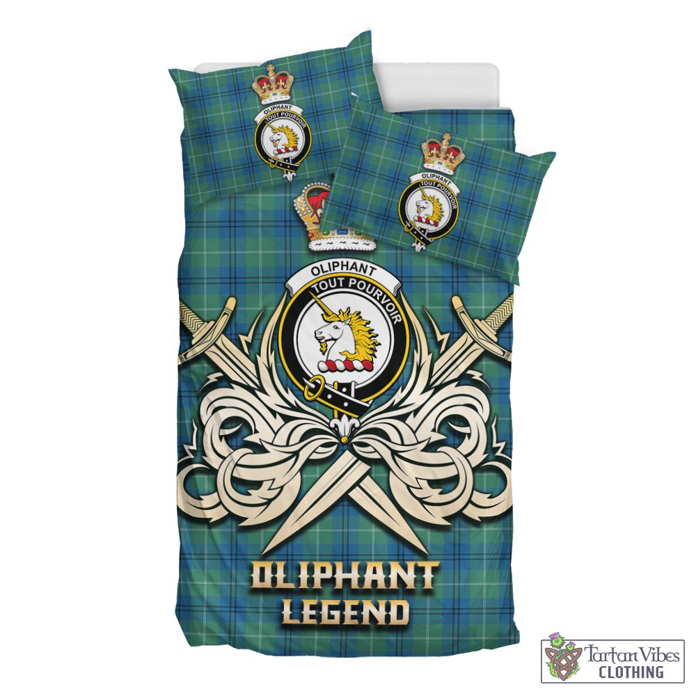 Tartan Vibes Clothing Oliphant Ancient Tartan Bedding Set with Clan Crest and the Golden Sword of Courageous Legacy