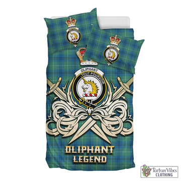 Oliphant Ancient Tartan Bedding Set with Clan Crest and the Golden Sword of Courageous Legacy