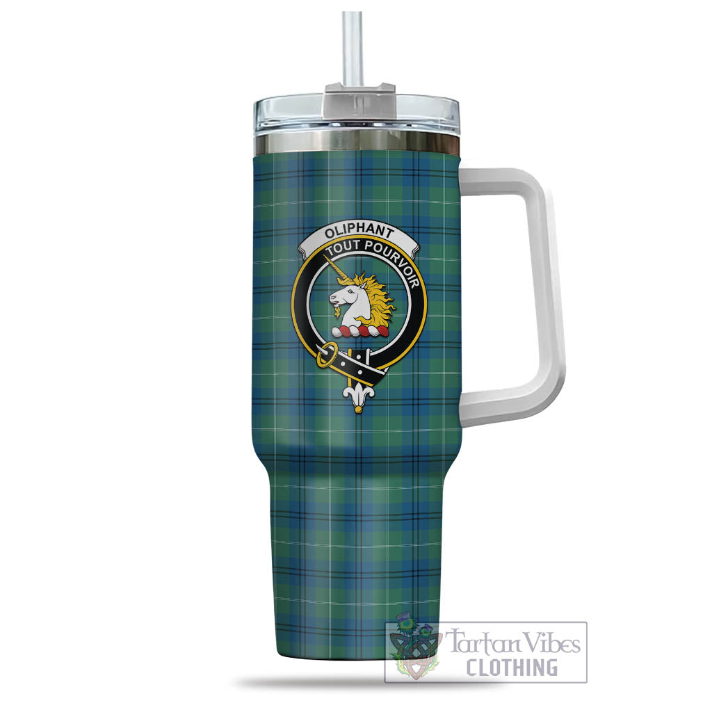 Tartan Vibes Clothing Oliphant Ancient Tartan and Family Crest Tumbler with Handle