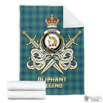 Oliphant Ancient Tartan Blanket with Clan Crest and the Golden Sword of Courageous Legacy