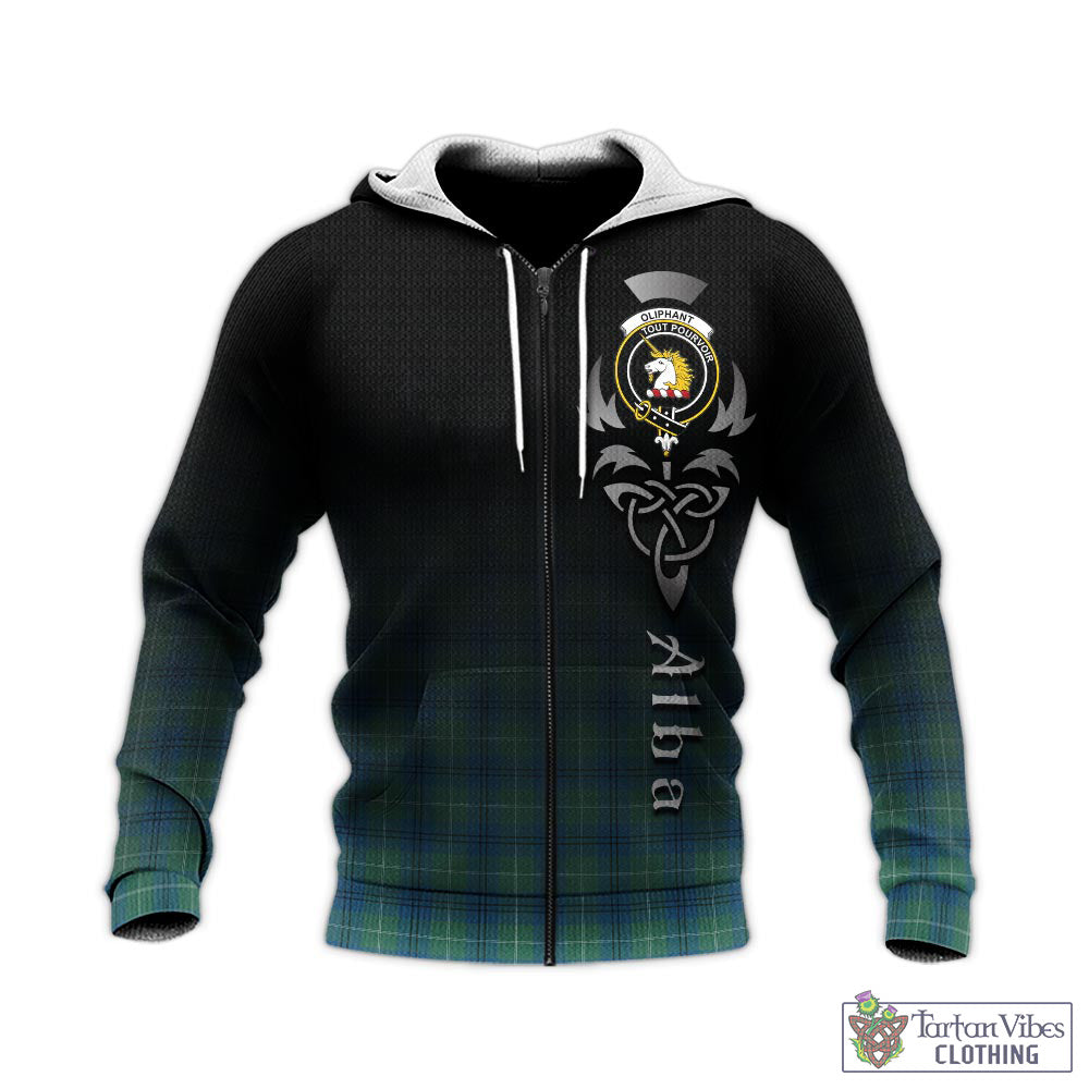 Tartan Vibes Clothing Oliphant Ancient Tartan Knitted Hoodie Featuring Alba Gu Brath Family Crest Celtic Inspired