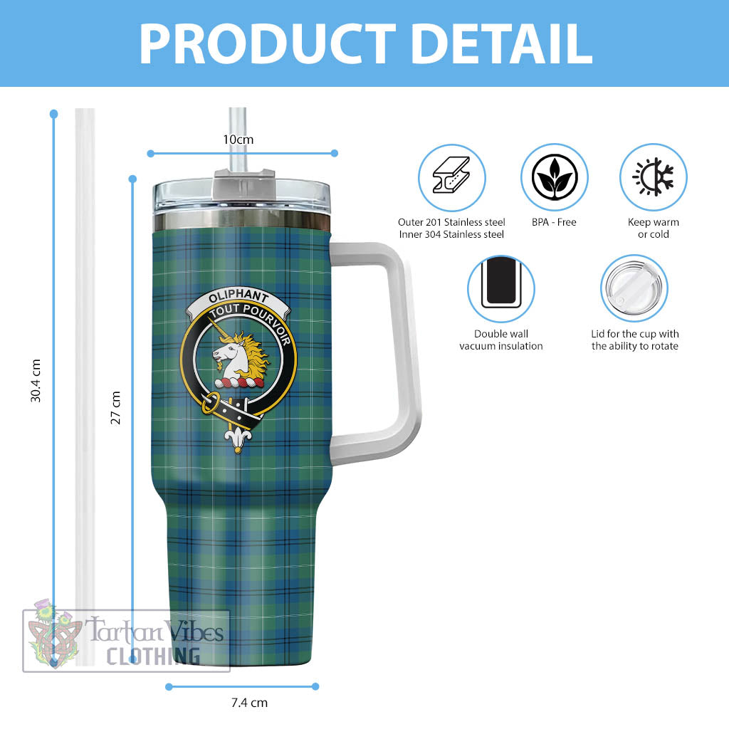 Tartan Vibes Clothing Oliphant Ancient Tartan and Family Crest Tumbler with Handle