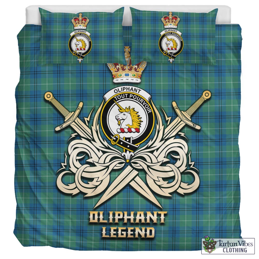 Tartan Vibes Clothing Oliphant Ancient Tartan Bedding Set with Clan Crest and the Golden Sword of Courageous Legacy