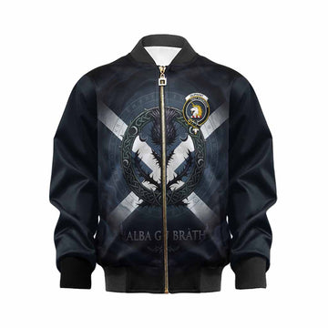 Oliphant Clan Crest Kid Bomber Jacket with Celtic Knot Thistle and Saltire Kid XS - Tartan Vibes Clothing