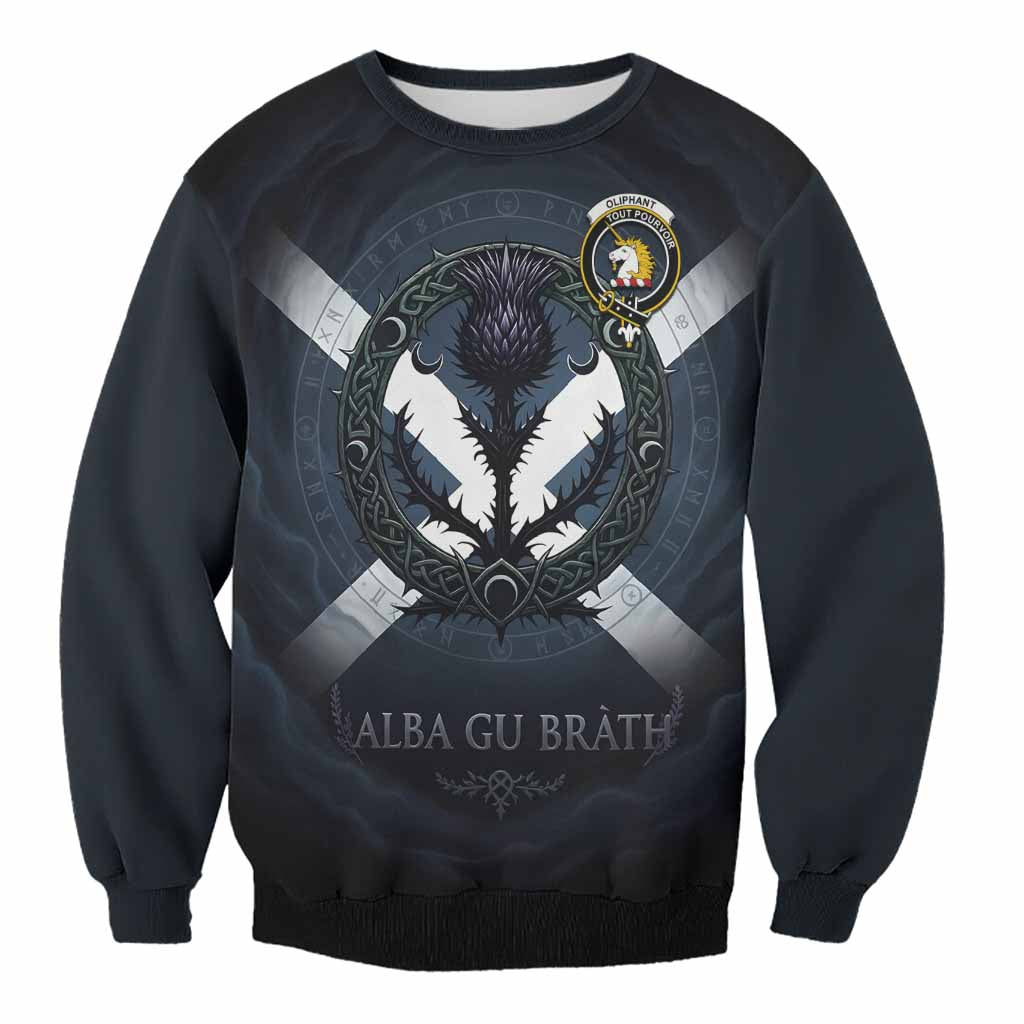 Oliphant Clan Crest Sweatshirt with Celtic Knot Thistle and Saltire Unisex - Tartan Vibes Clothing