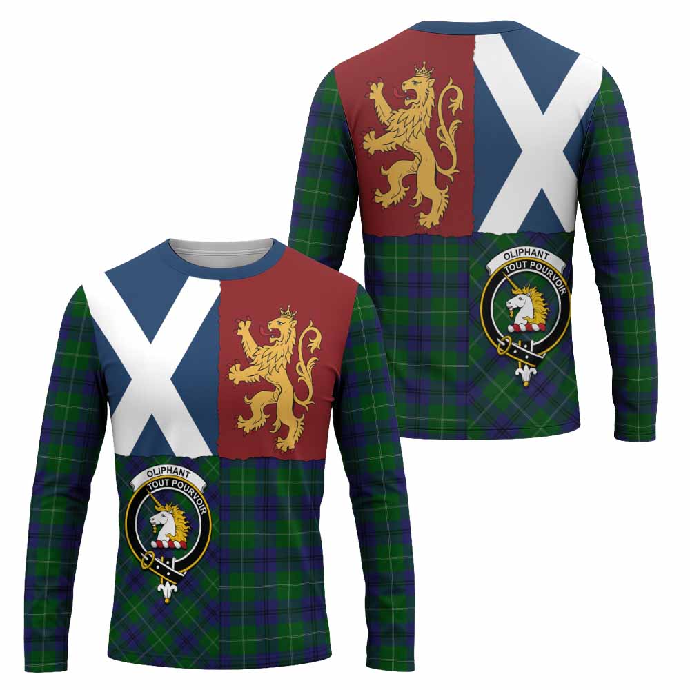 Oliphant Crest Tartan Long Sleeve T-Shirt with Lion Rampant Saltire Style
