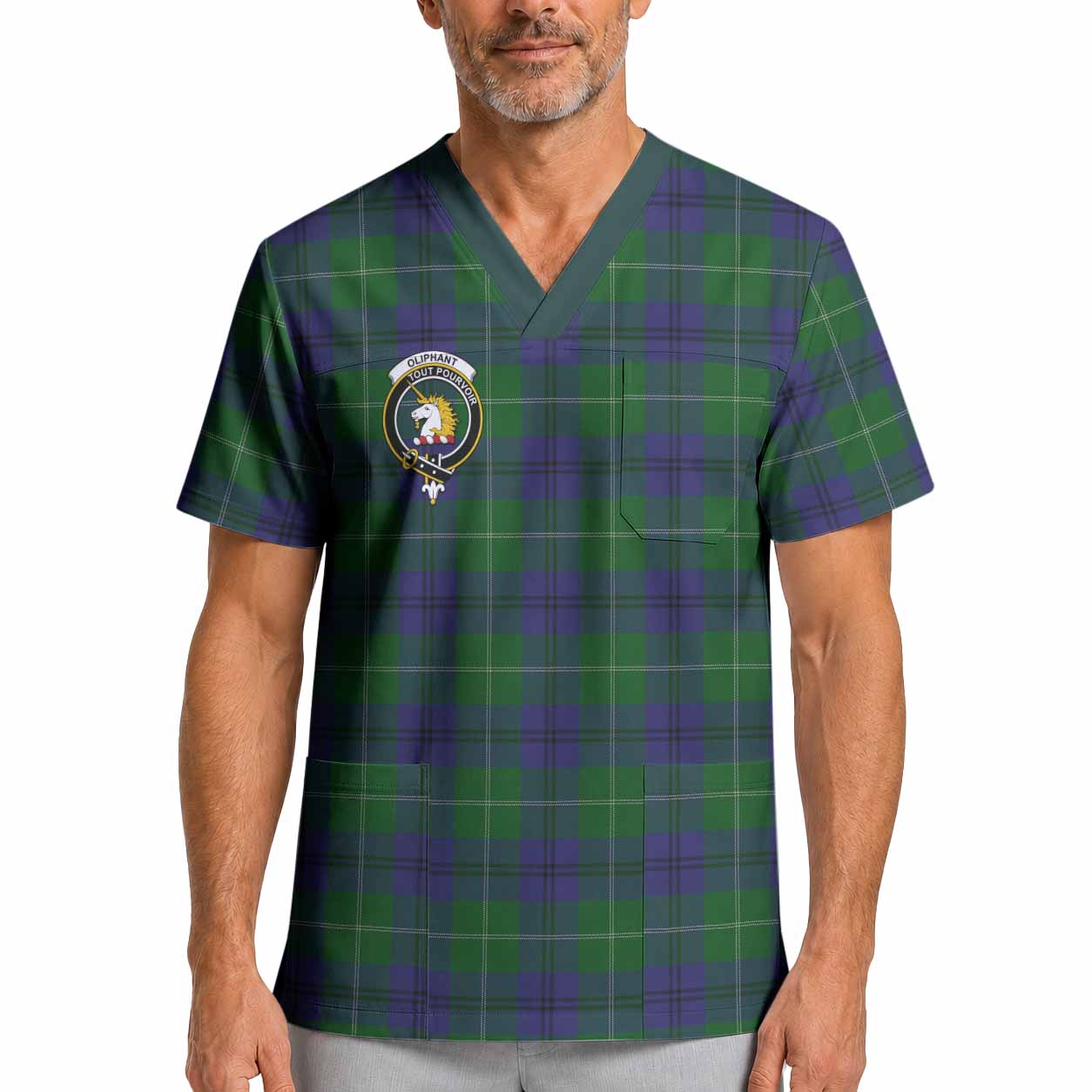 Oliphant Crest Tartan Scrub Top XL - Tartan Vibes Clothing