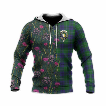 Oliphant Family Crest Tartan Knitted Hoodie Scottish Thistle Flower Pattern Half Style - Tartan Vibes Clothing