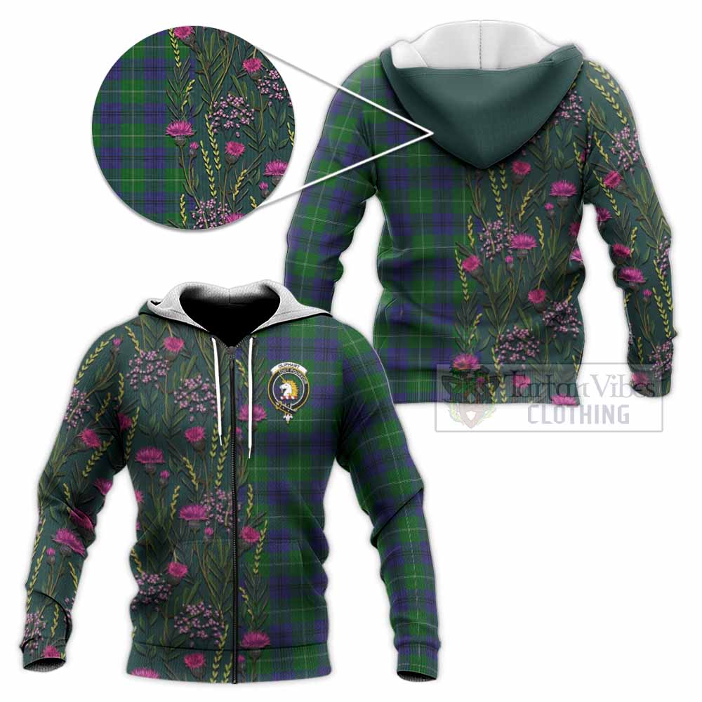 Oliphant Family Crest Tartan Knitted Hoodie Scottish Thistle Flower Pattern Half Style - Tartan Vibes Clothing