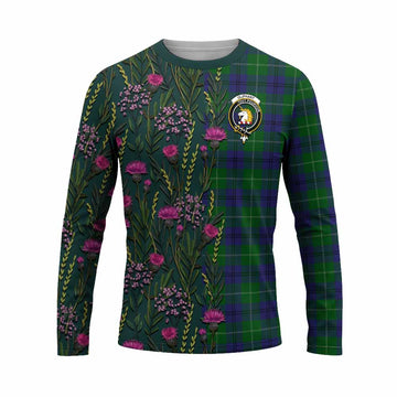 Oliphant Family Crest Tartan Long Sleeve T-Shirt Scottish Thistle Flower Pattern Half Style - Tartan Vibes Clothing