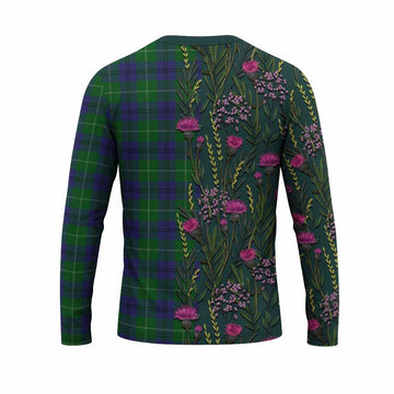 Oliphant Family Crest Tartan Long Sleeve T-Shirt Scottish Thistle Flower Pattern Half Style - Tartan Vibes Clothing