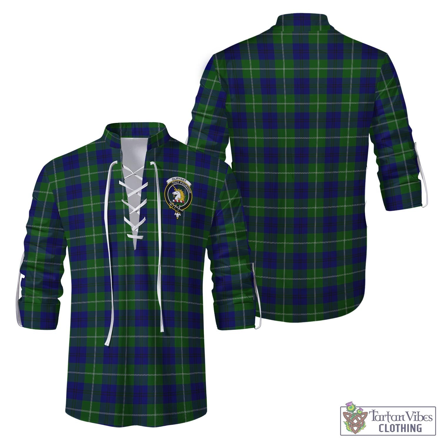 Tartan Vibes Clothing Oliphant Modern Tartan Men's Scottish Traditional Jacobite Ghillie Kilt Shirt with Family Crest