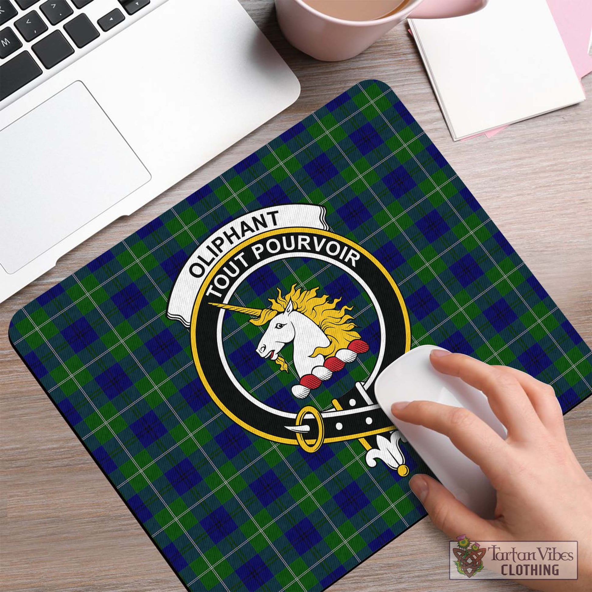 Tartan Vibes Clothing Oliphant Modern Tartan Mouse Pad with Family Crest