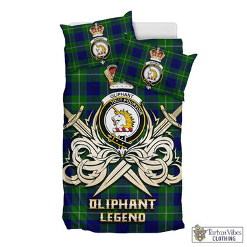 Oliphant Modern Tartan Bedding Set with Clan Crest and the Golden Sword of Courageous Legacy