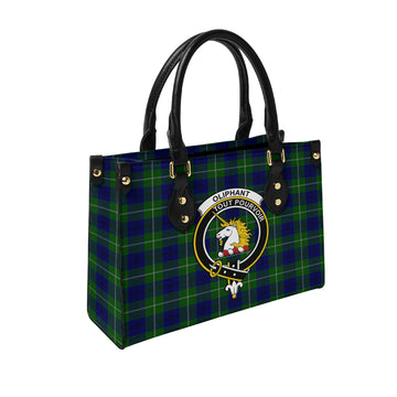 Oliphant Modern Tartan Leather Bag with Family Crest