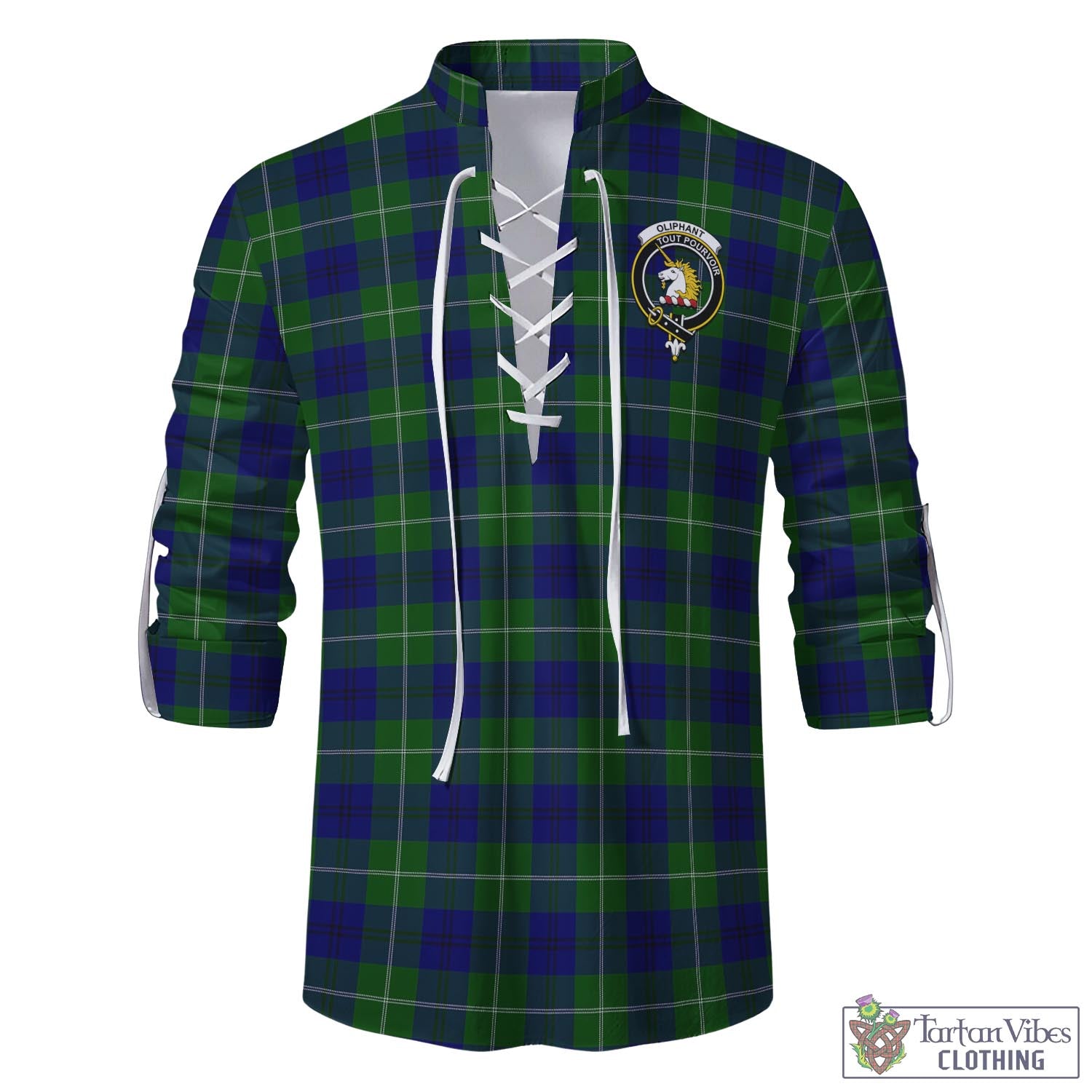 Tartan Vibes Clothing Oliphant Modern Tartan Men's Scottish Traditional Jacobite Ghillie Kilt Shirt with Family Crest