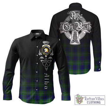 Oliphant Modern Tartan Long Sleeve Button Up Featuring Alba Gu Brath Family Crest Celtic Inspired