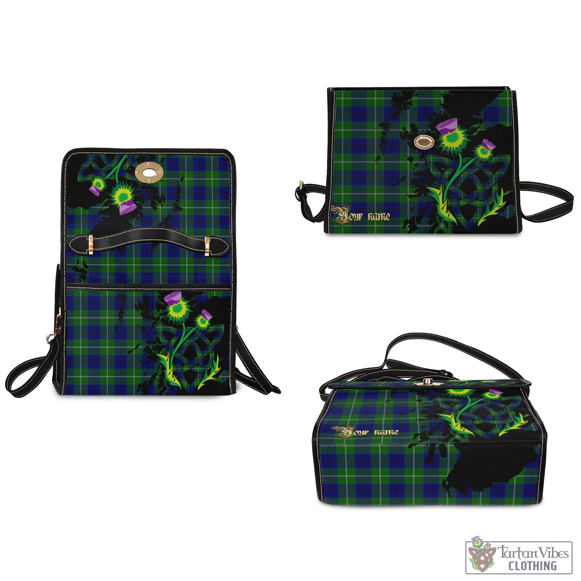 Tartan Vibes Clothing Oliphant Modern Tartan Waterproof Canvas Bag with Scotland Map and Thistle Celtic Accents