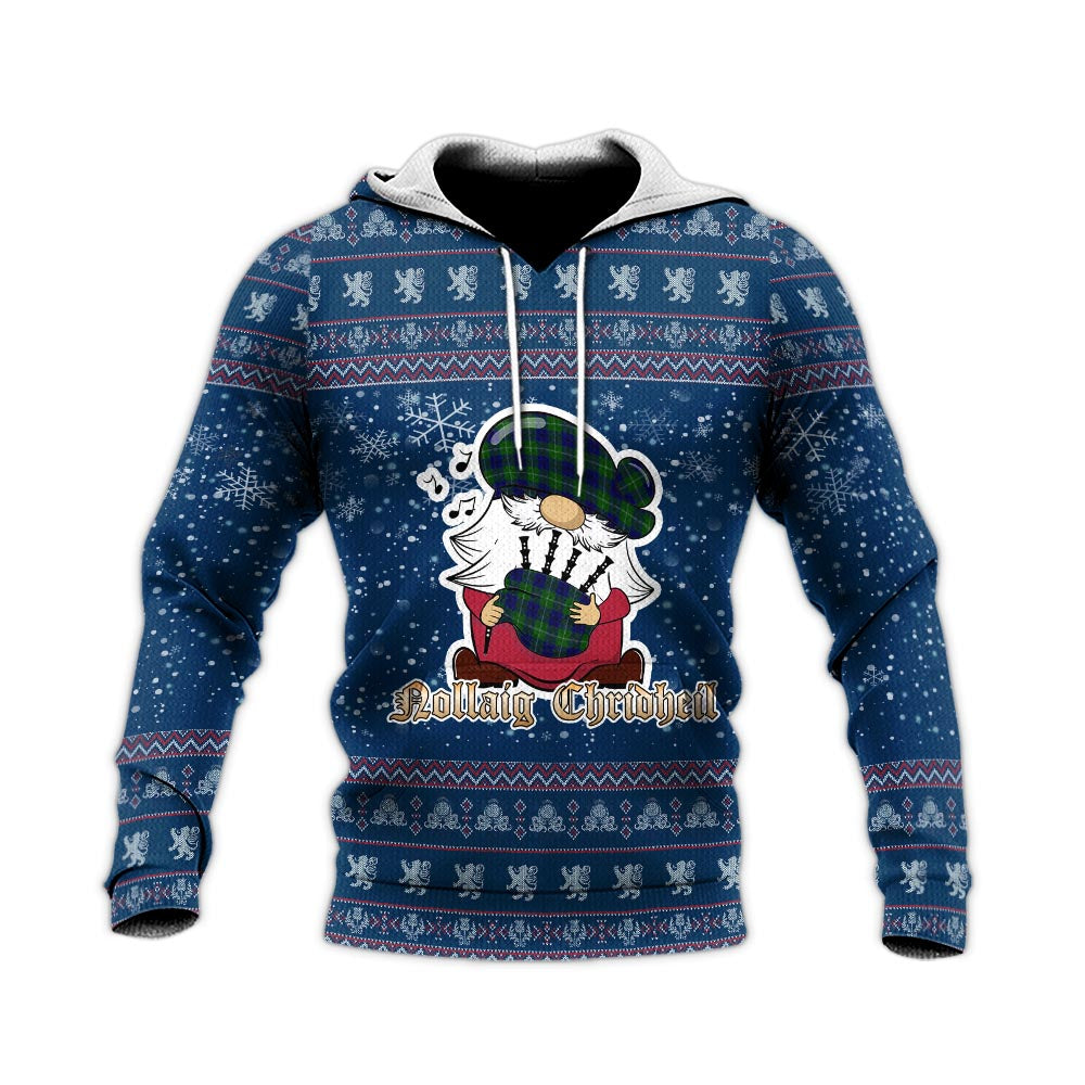 Oliphant Modern Clan Christmas Knitted Hoodie with Funny Gnome Playing Bagpipes - Tartanvibesclothing